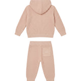 Elisabetta Franchi Kids Completo Rosa Cipria in Maglia a Coste con Cardigan Cappuccio e Pantaloni e Logo per Neonate