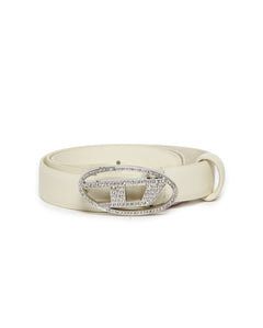 Diesel Kids Cintura Bianca con Fibia Logo Oval D con Strass per Bambine