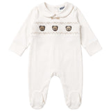 Moschino Kids Set Nascita Panna in Cotone Unisex con Teddy Bear Ricamati, Tutina, Cappellino e Bavaglino per Neonati