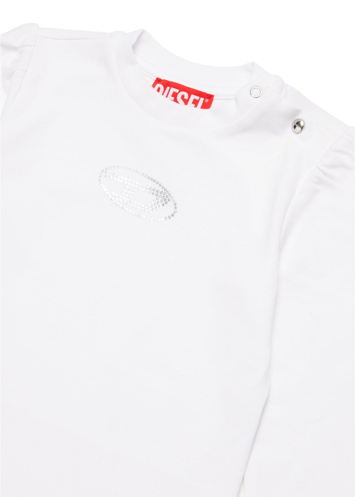 Diesel Kids T-shirt Maniche Lunghe Bianca con Logo Strass per Neonate (dettaglio)