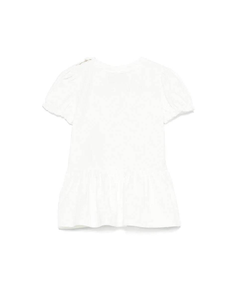 Moschino Kids Abito Bianco con Stampa e Ruches per Neonate