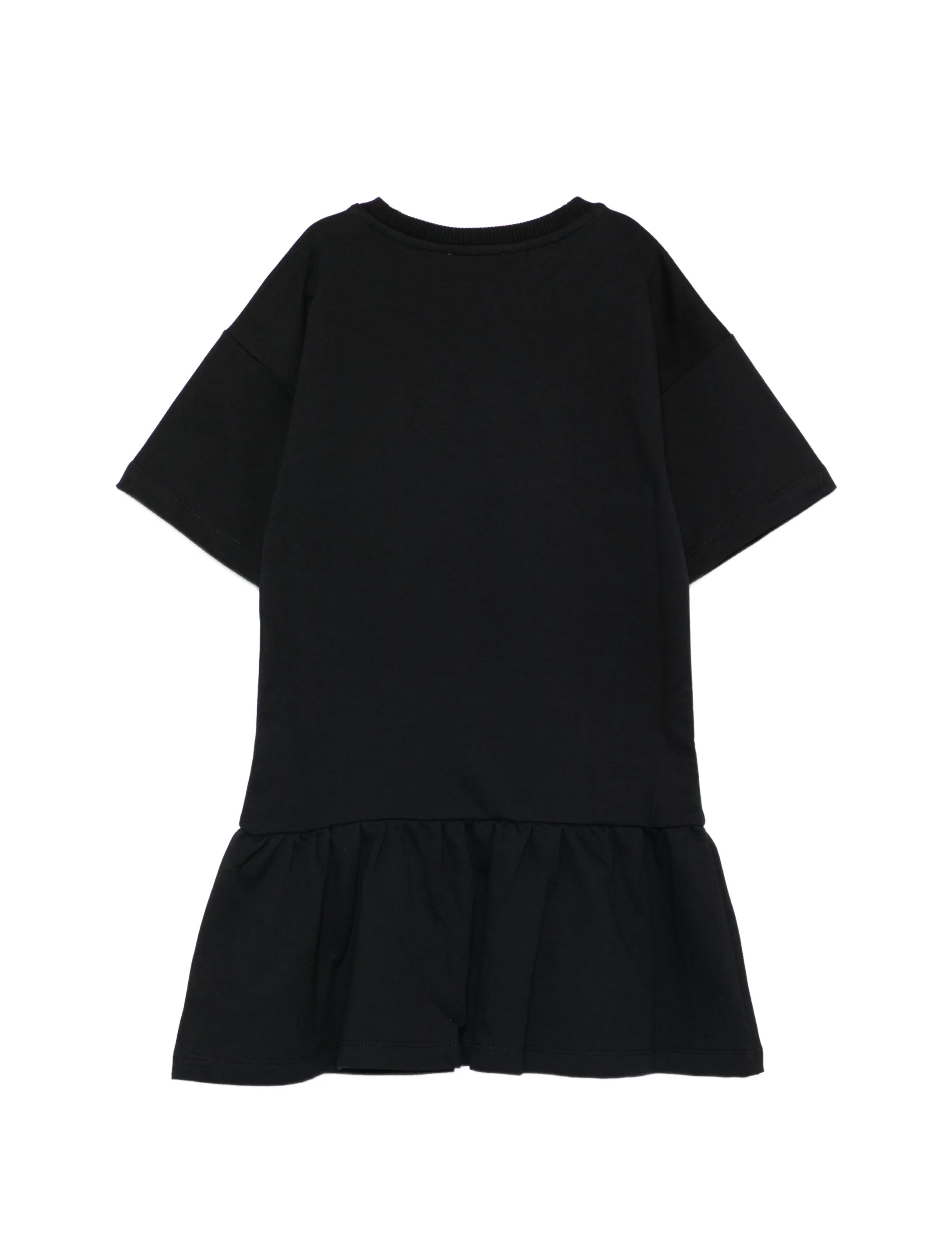 Moschino Kids Abito Nero con Gonna Rouches e Logo Teddy Bear per Bambine