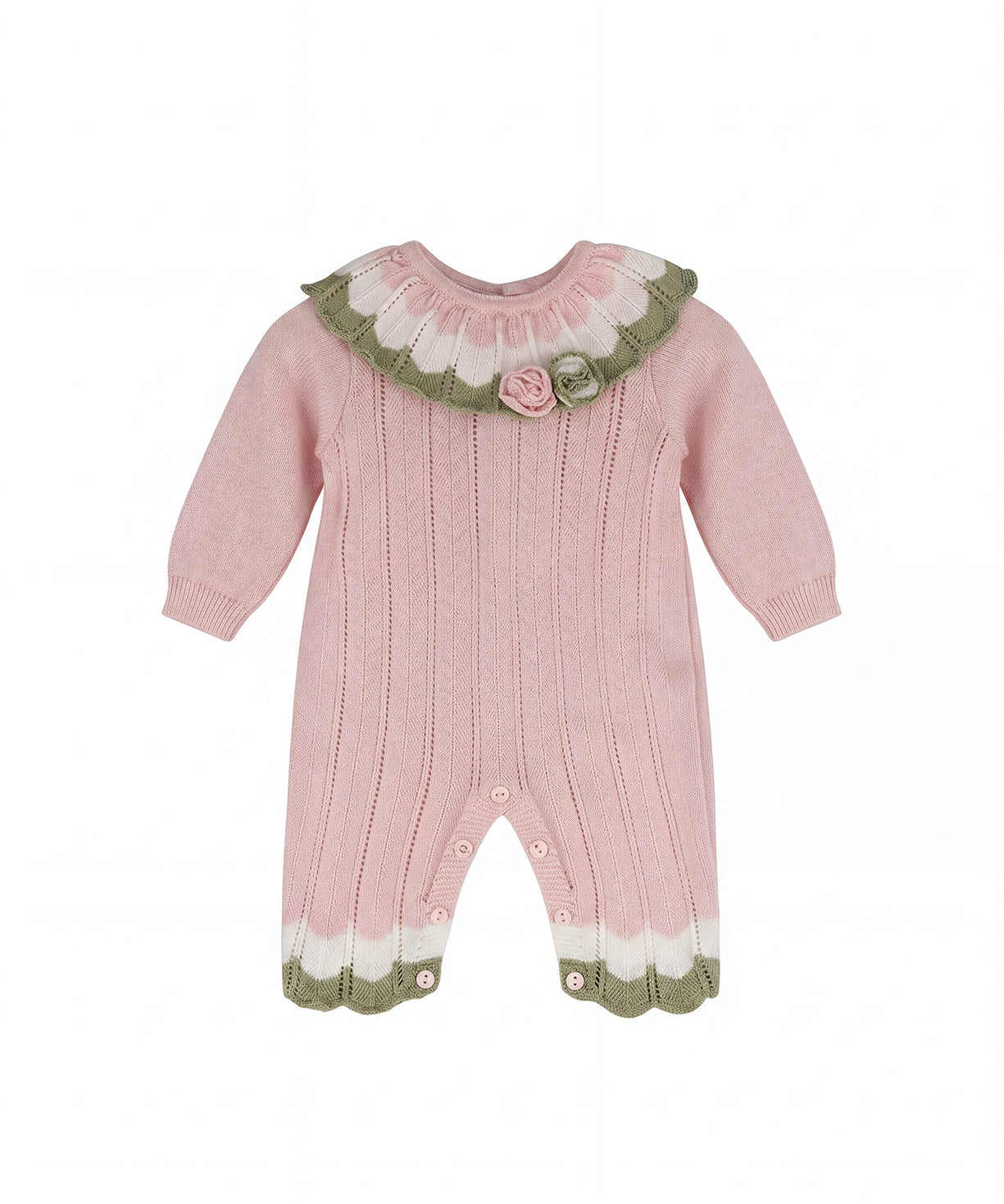 Marlu Tutina Panna con Dettagli Rosa/Verde e Ricamo Fiore per Neonate