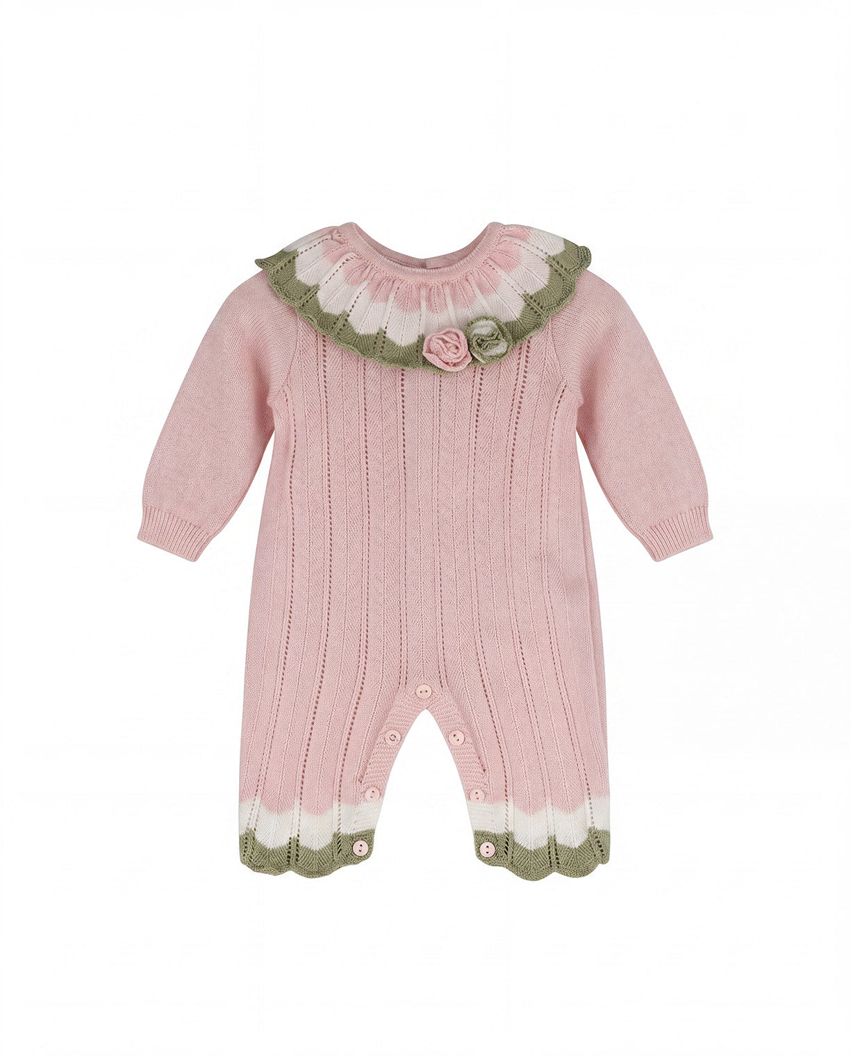 Marlu Tutina Panna con Dettagli Rosa/Verde e Ricamo Fiore per Neonate