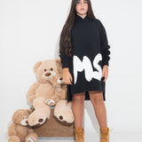 MSGM Kids Abito Nero con Cappuccio con Logo per Bambine
