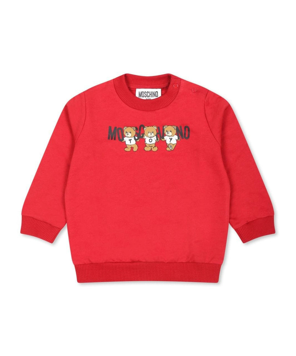 Moschino Kids Felpa Rossa con Logo Teddy Bear per Neonati