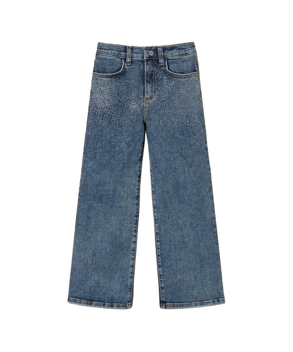 Twinset Kids Pantalone in Denim con Strass per Bambine