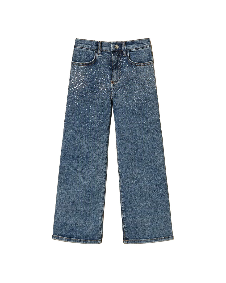 Twinset Kids Pantalone in Denim con Strass per Bambine