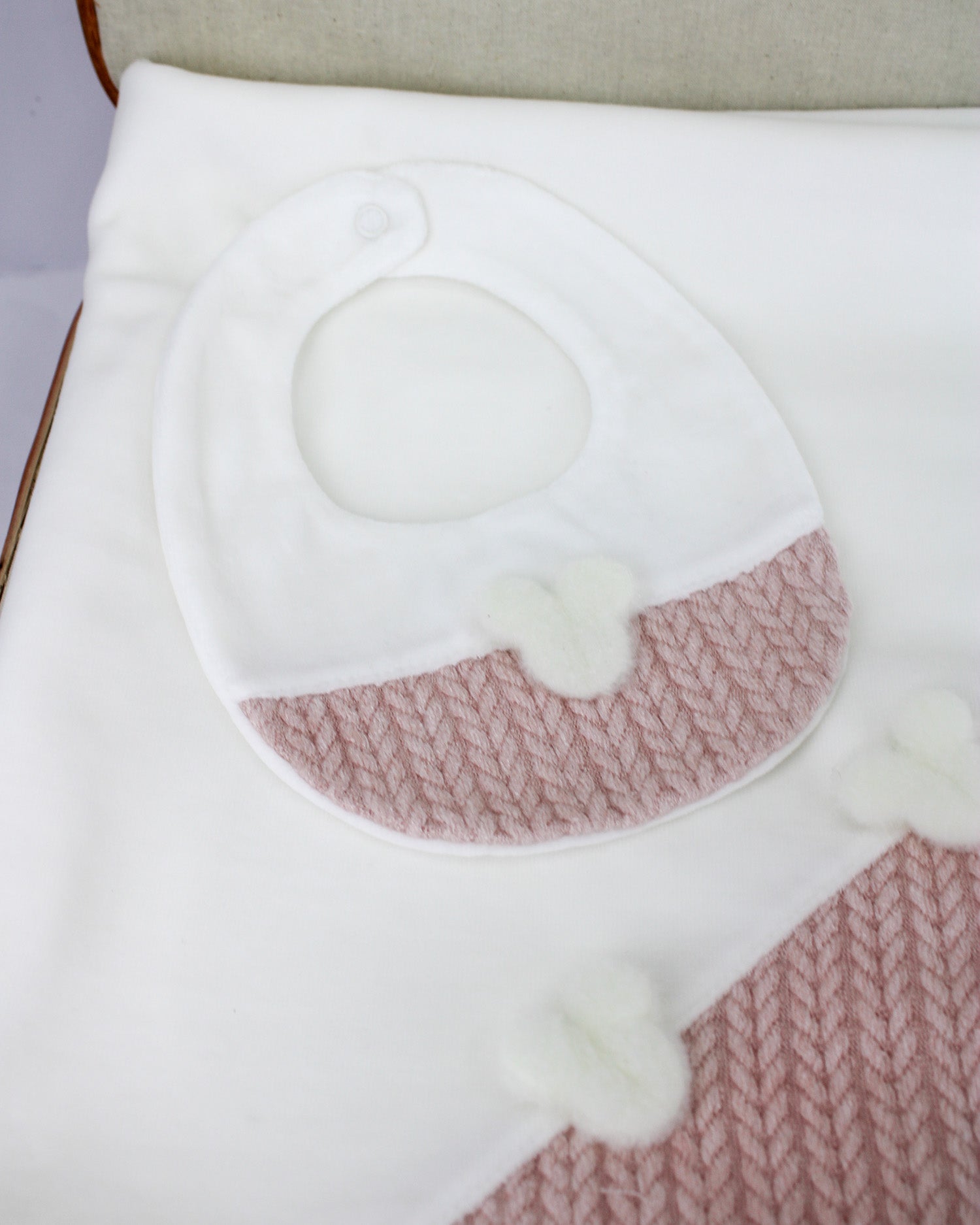 Deolinda Bavetta Bianca/Rosa con Teddy per Neonate