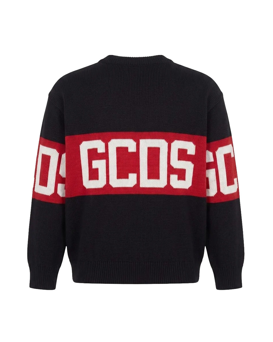 Gcds Kids Maglioncino Girocollo con Banda Rosso Logata per Bambini