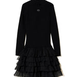 Twinset Kids Abito Nero a Costine con Gonna Tulle per Bambine