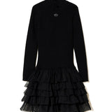 Twinset Kids Abito Nero a Costine con Gonna Tulle per Bambine