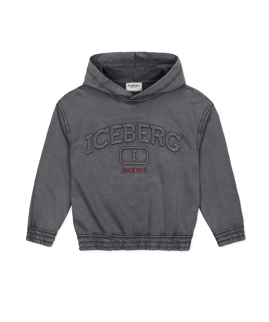 Iceberg Kids Felpa Piombo con Cappuccio con Logo in Rilievo per Bambini