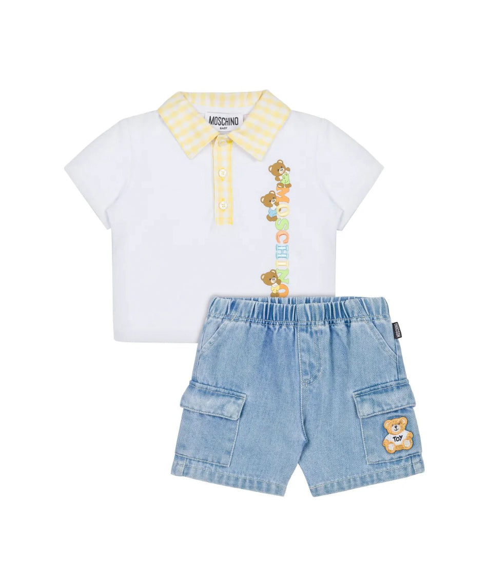 Moschino Kids Polo Bianca con Shorts per Neonate