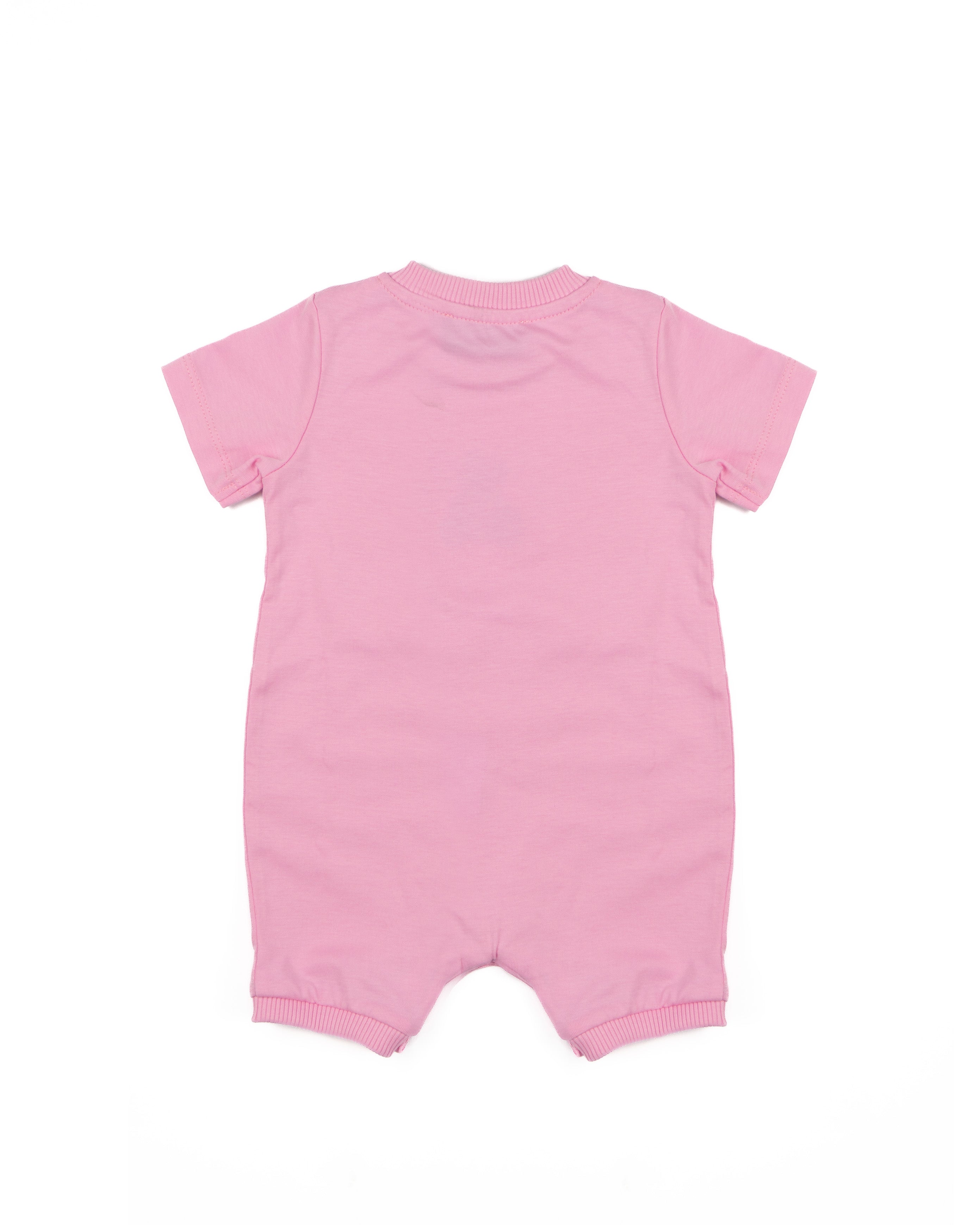 Moschino Kids Pagliaccetto Rosa con Bottoni Apertura Spalla e Stampa Logo Teddy per Neonate