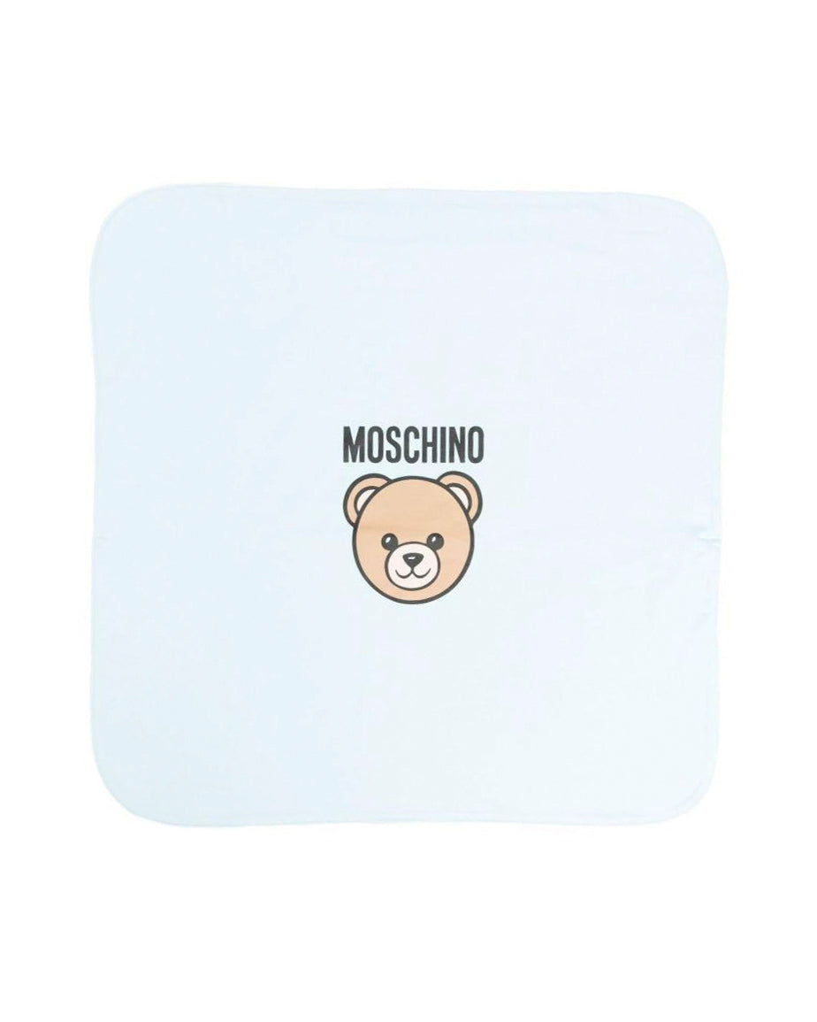 Moschino Kids Coperta Celeste con Logo per Neonati