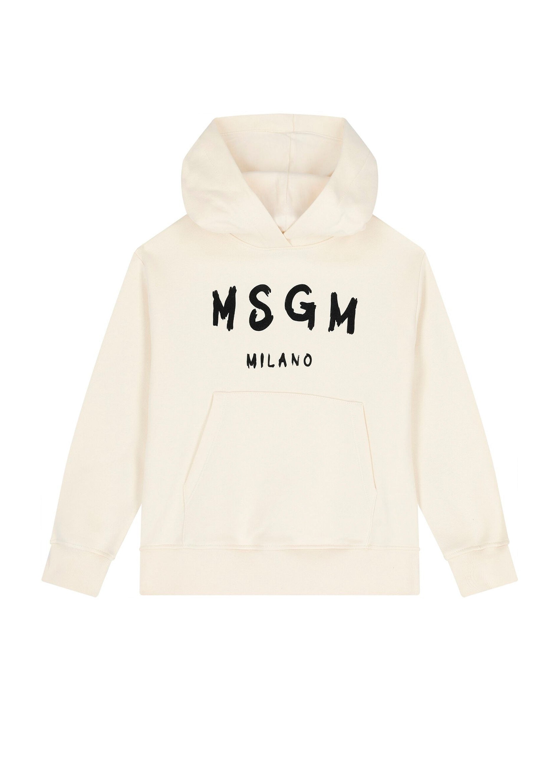 MSGM Kids Felpa con Cappuccio Crema con Logo per Bambini