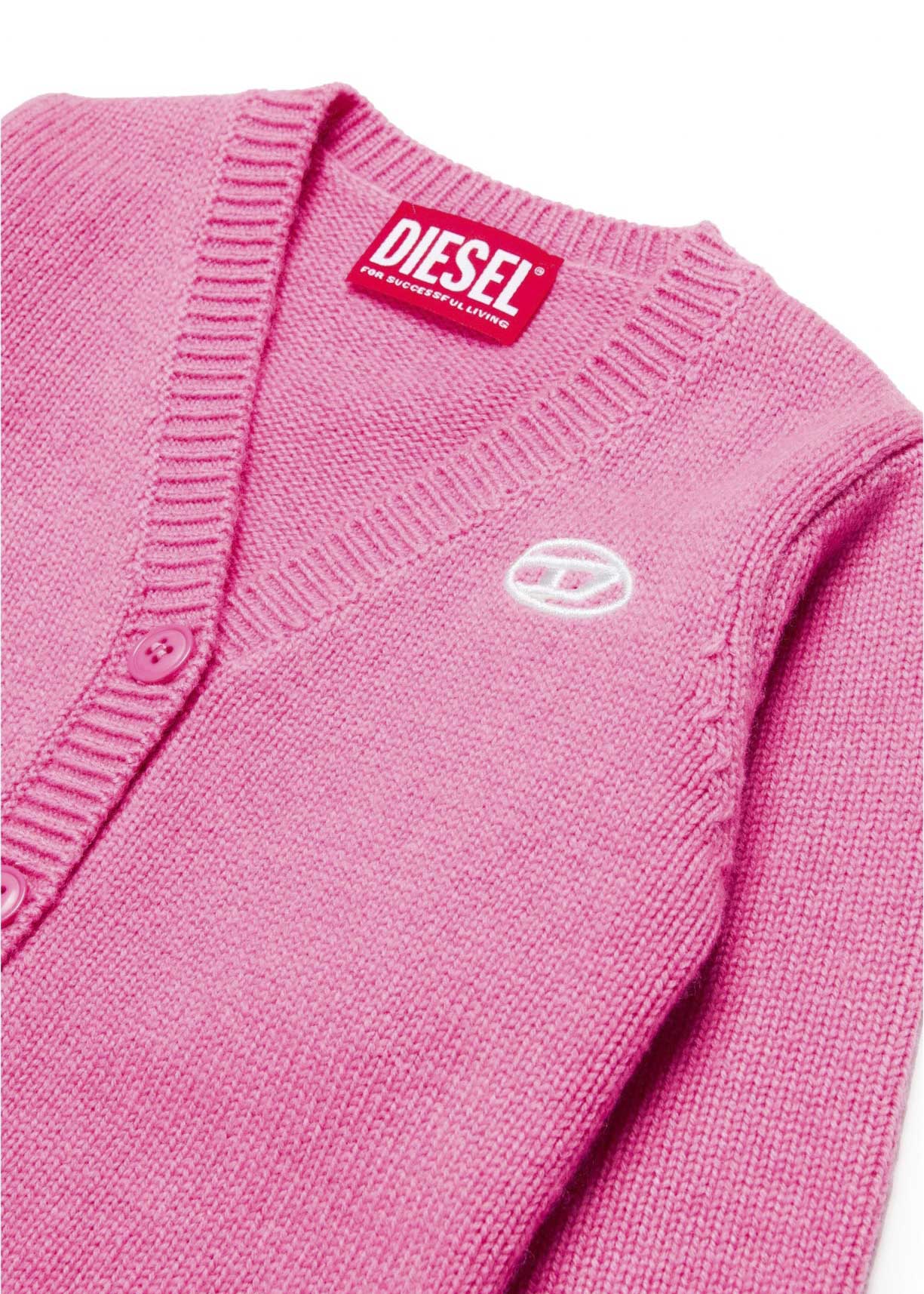 Diesel Kids Cardigan Fucsia con Oval D per Neonate (dettaglio)