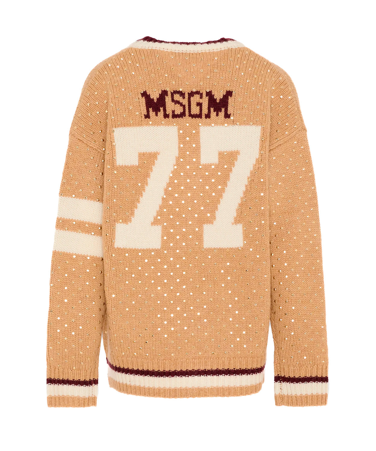 MSGM Kids Cardigan Cammello con Logo e Numero 77 per Bambine