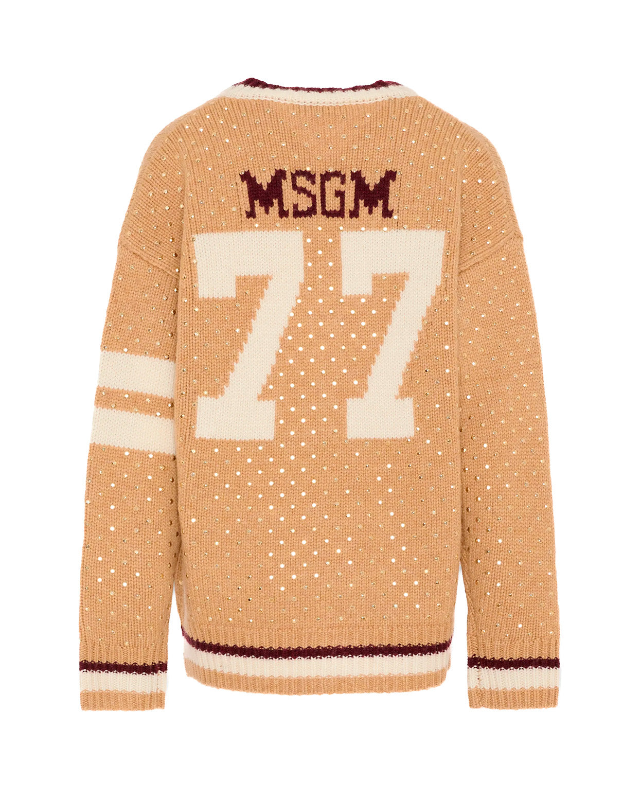 MSGM Kids Cardigan Cammello con Logo e Numero 77 per Bambine