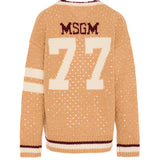 MSGM Kids Cardigan Cammello con Logo e Numero 77 per Bambine