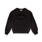 Iceberg Kids Felpa Nera Girocollo con Logo a Contrasto Unisex per Bambini