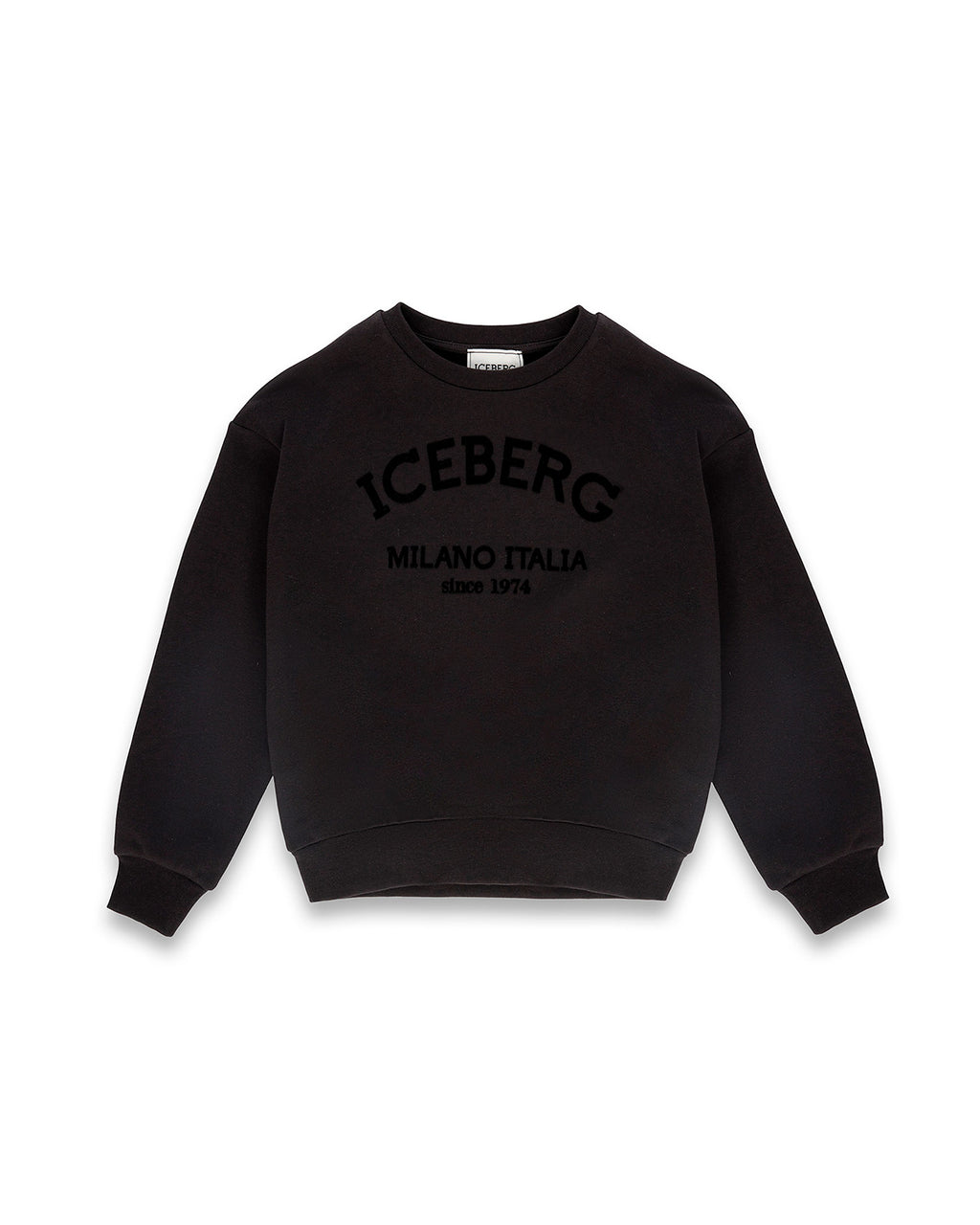 Iceberg Kids Felpa Nera Girocollo con Logo a Contrasto Unisex per Bambini