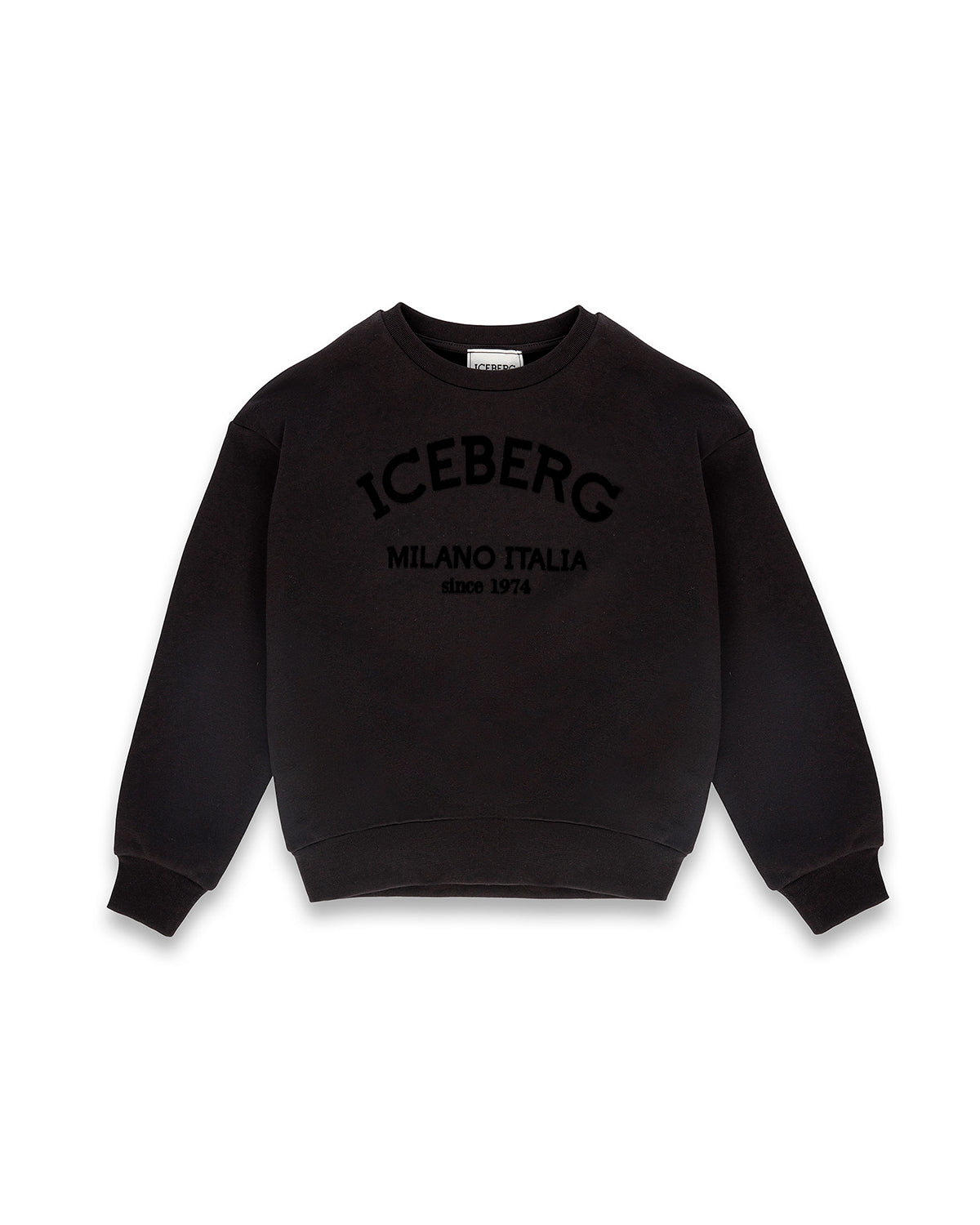 Iceberg Kids Felpa Nera Girocollo con Logo a Contrasto Unisex per Bambini