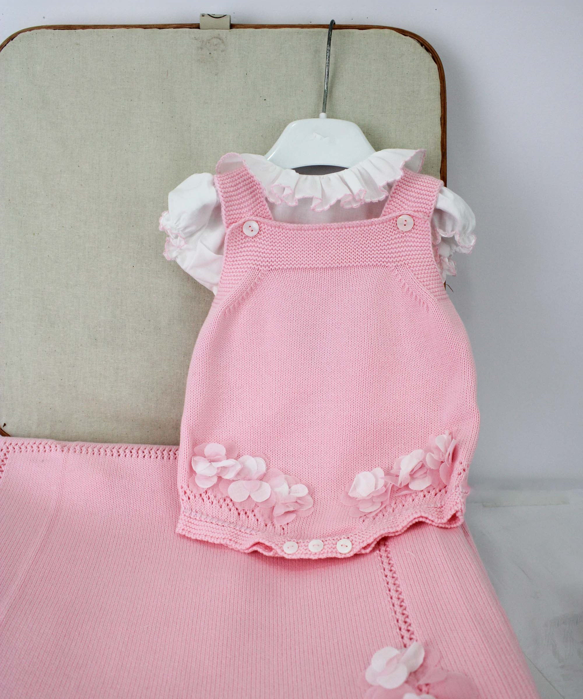 Le Coconne Salopette Rosa con Fiori per Neonate
