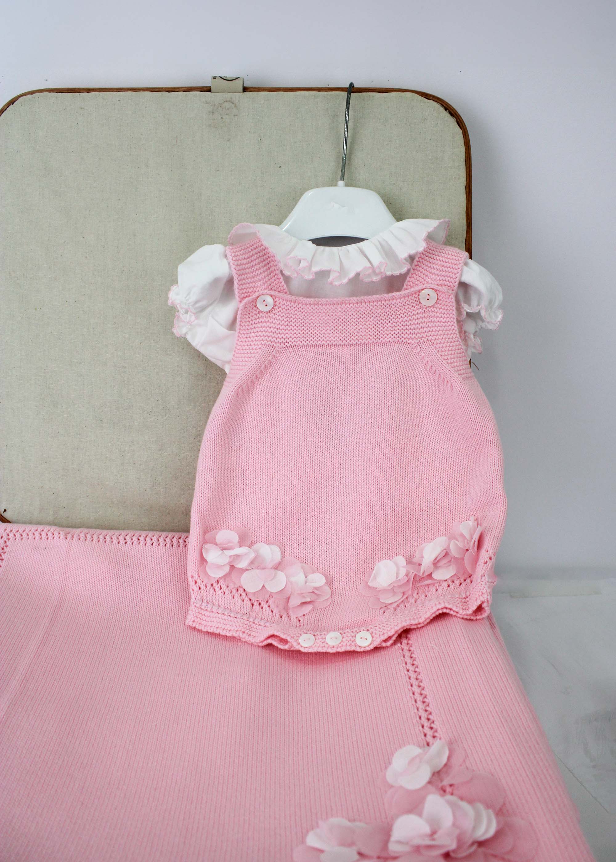 Le Coconne Salopette Rosa con Fiori per Neonate