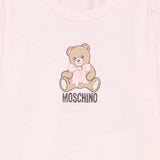 Moschino Kids Maglia Rosa a Maniche Lunghe con Stampa Teddy Bear e Logo per Neonate