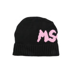 MSGM Kids Cappello Beanie Nero/Rosa con Stampa per Bambine