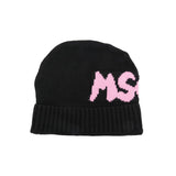 MSGM Kids Cappello Beanie Nero/Rosa con Stampa per Bambine