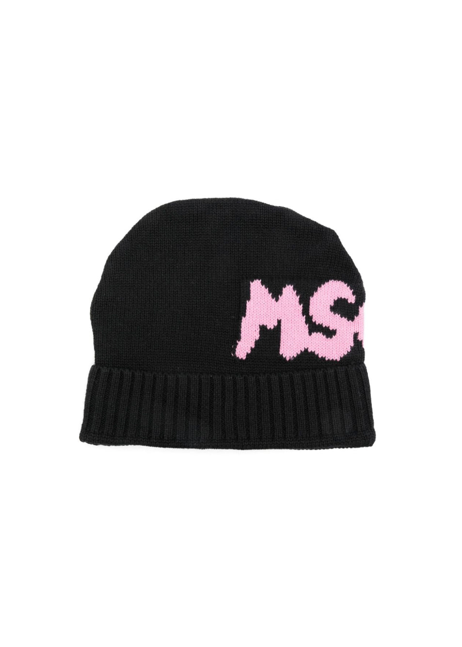 MSGM Kids Cappello Beanie Nero/Rosa con Stampa per Bambine