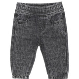 Alessandrini Kids Denim Stone Wash Jeans Grigio con Logo a Laser All-Over per Neonati