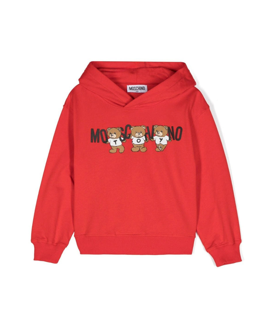Moschino Kids Felpa Rossa con Cappuccio con Logo Teddy Bear per Bambini