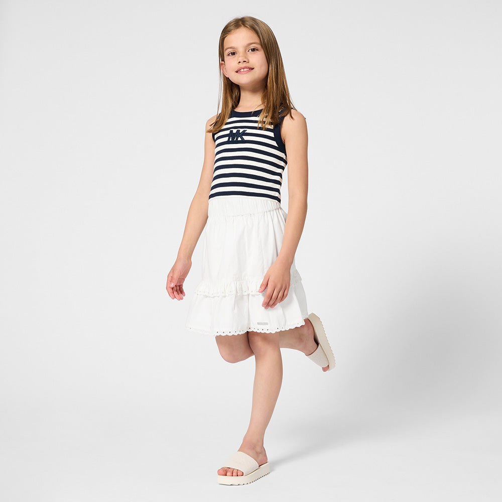 Michael Kors Kids Canotta Blu Marino a Strisce Bianco con Logo Ricamato per Bambine