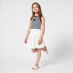 Michael Kors Kids Canotta Blu Marino a Strisce Bianco con Logo Ricamato per Bambine
