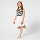 Michael Kors Kids Canotta Blu Marino a Strisce Bianco con Logo Ricamato per Bambine