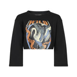 Just Cavalli Kids Felpa Nero Crop con Stampa Wild per Bambine