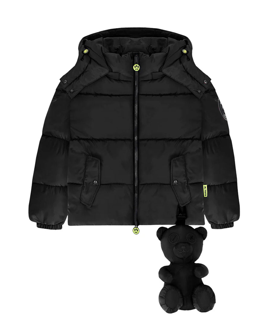 Barrow Kids Giubbotto Imbottito Nero Unisex con Cappuccio e Orsetto Rimovibile per Bambini