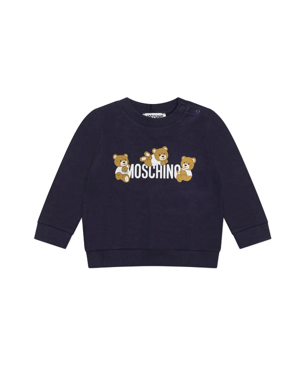 Moschino Kids Felpa Girocollo Navy con Stampa per Neonati
