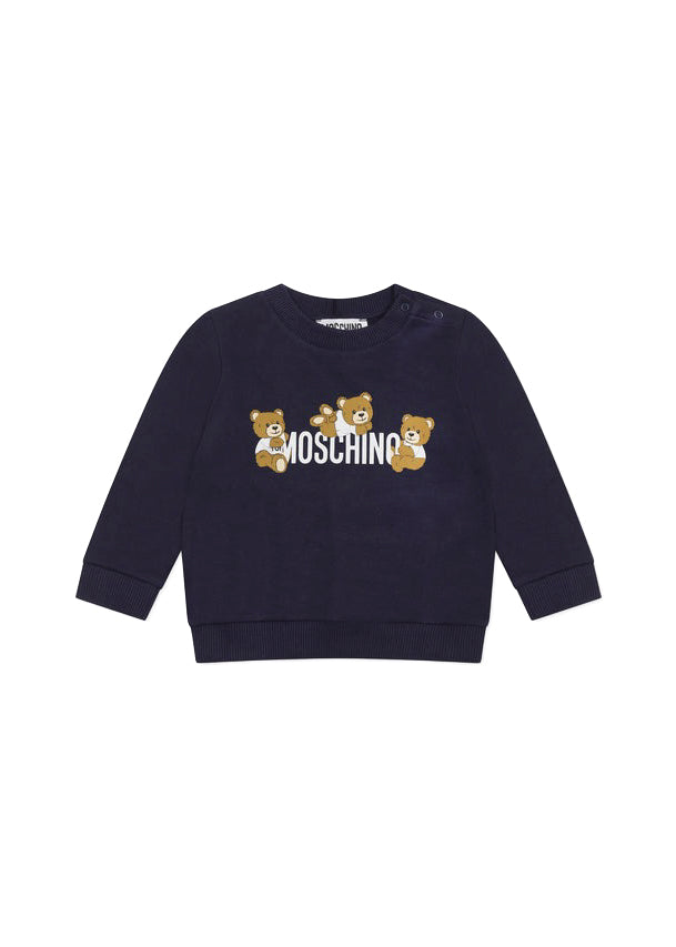 Moschino Kids Felpa Girocollo Navy con Stampa per Neonati