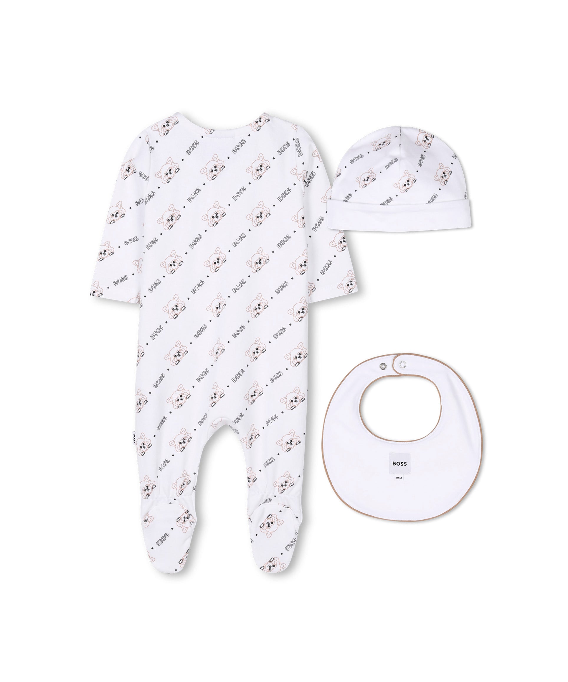 Boss Kids Tutina con Cappellino e Bavetta Bianco con Fox per Neonati (retro)