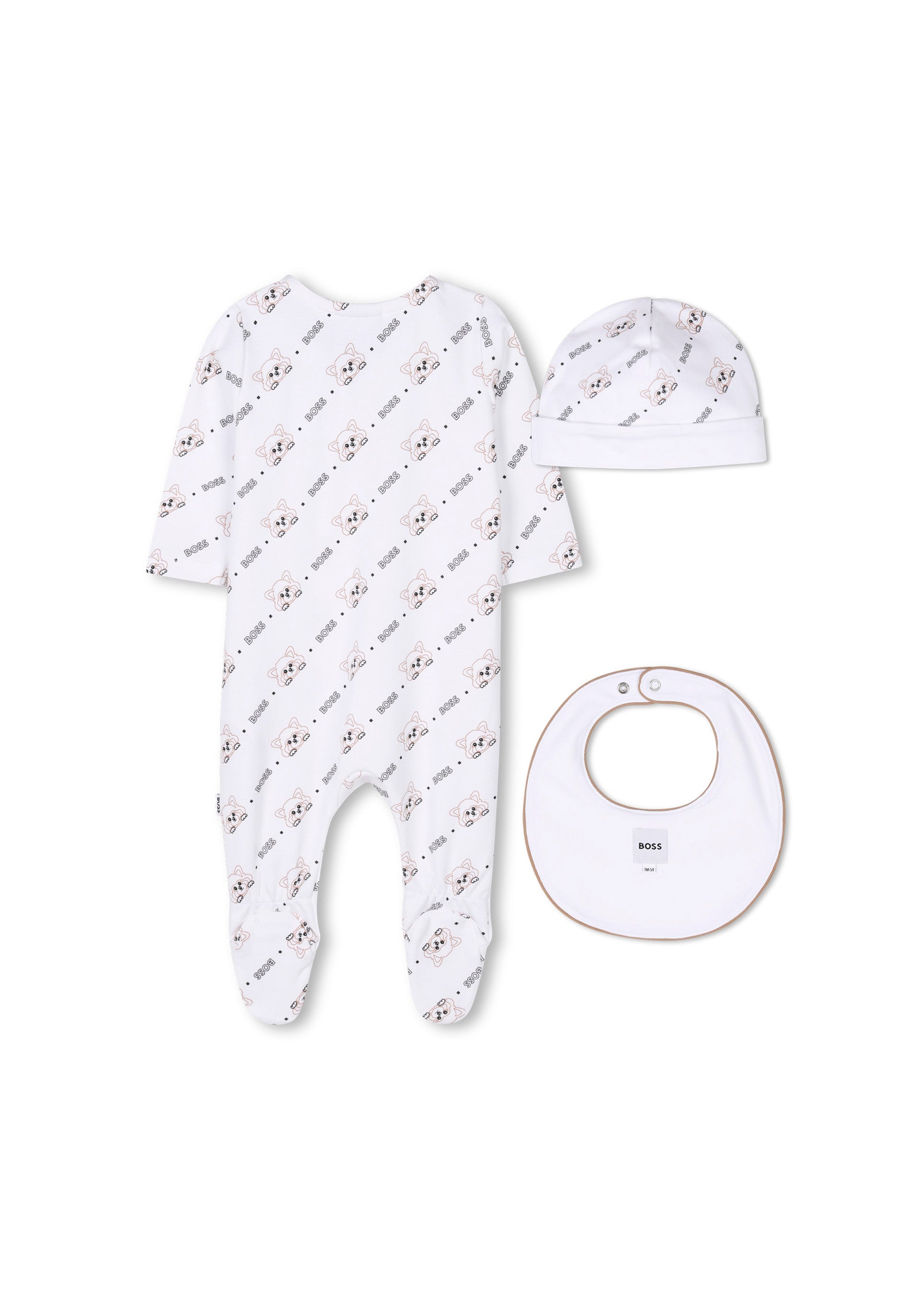 Boss Kids Tutina con Cappellino e Bavetta Bianco con Fox per Neonati (retro)