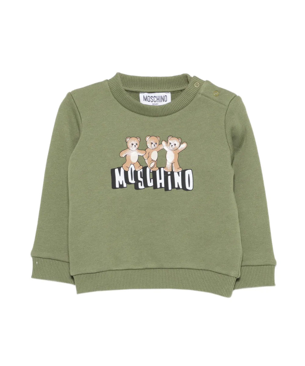 Moschino Kids Felpa Verde con Logo Teddy Bear per Neonati