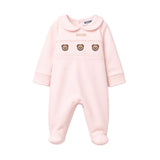 Moschino Kids Tutina Rosa con Colletto, Teddy Bear Ricamati e Logo per Neonate