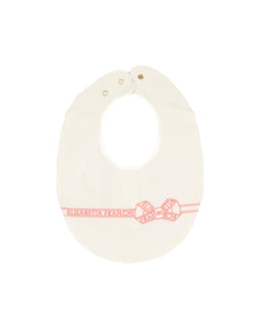 Elisabetta Franchi La Mia Bambina Bavetta Avorio con Motivo Fiocco Rosa per Neonate