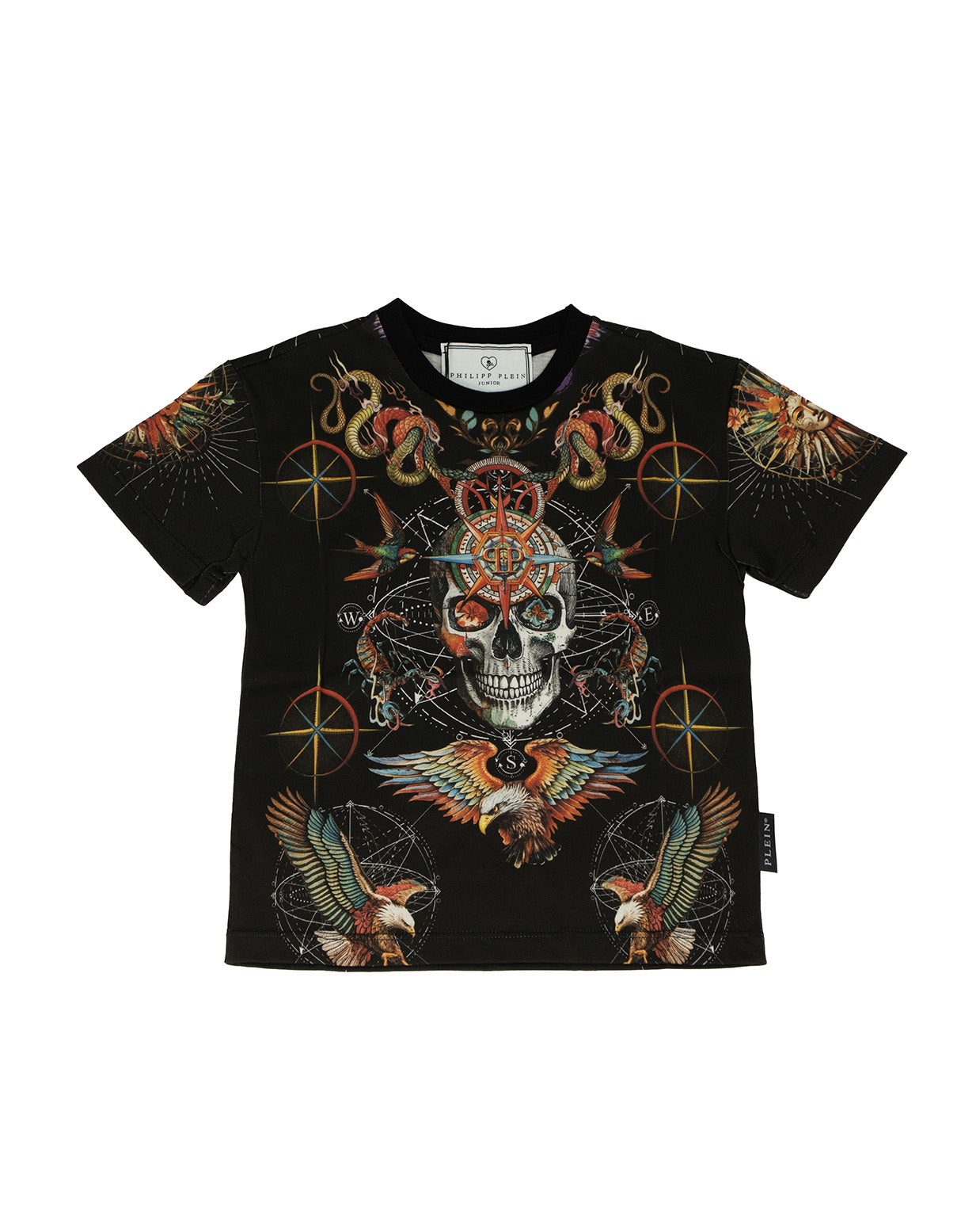Philipp Plein Kids T-Shirt Nero con Stampa Tattoo per Bambini