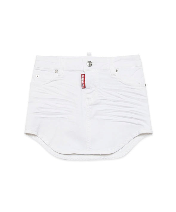 Dsquared2 Kids Gonna di Jeans Bianca a Taglio Obliquo per Bambine